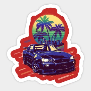 Blue Retro Sunset JDM Cars Sticker